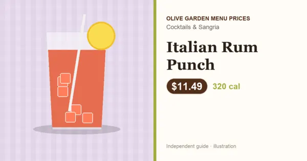Illustration of Olive Garden Italian Rum Punch with price and calories